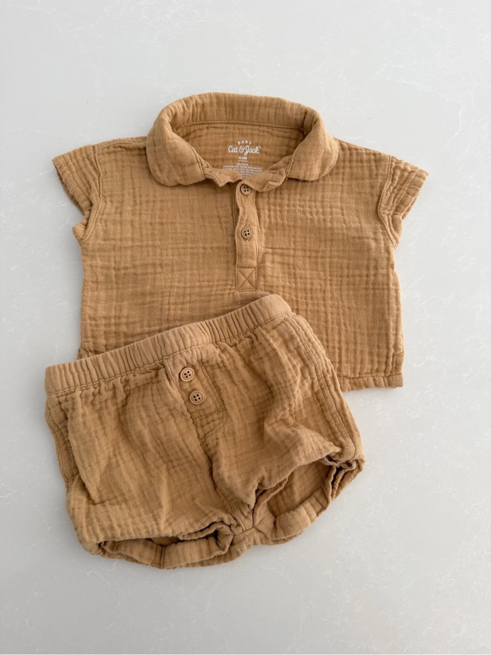 Cat & Jack Baby Matching Gauze Polo & Shorts Set • Size 0-3M